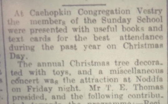 Mention of Cae Hopking Congregational Vestry in the Llais